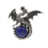 Vintage Silver Winged Dragon Orb Pendant - Epic Fantasy Protective Talisman Natural Gemstone Necklace for Men Women