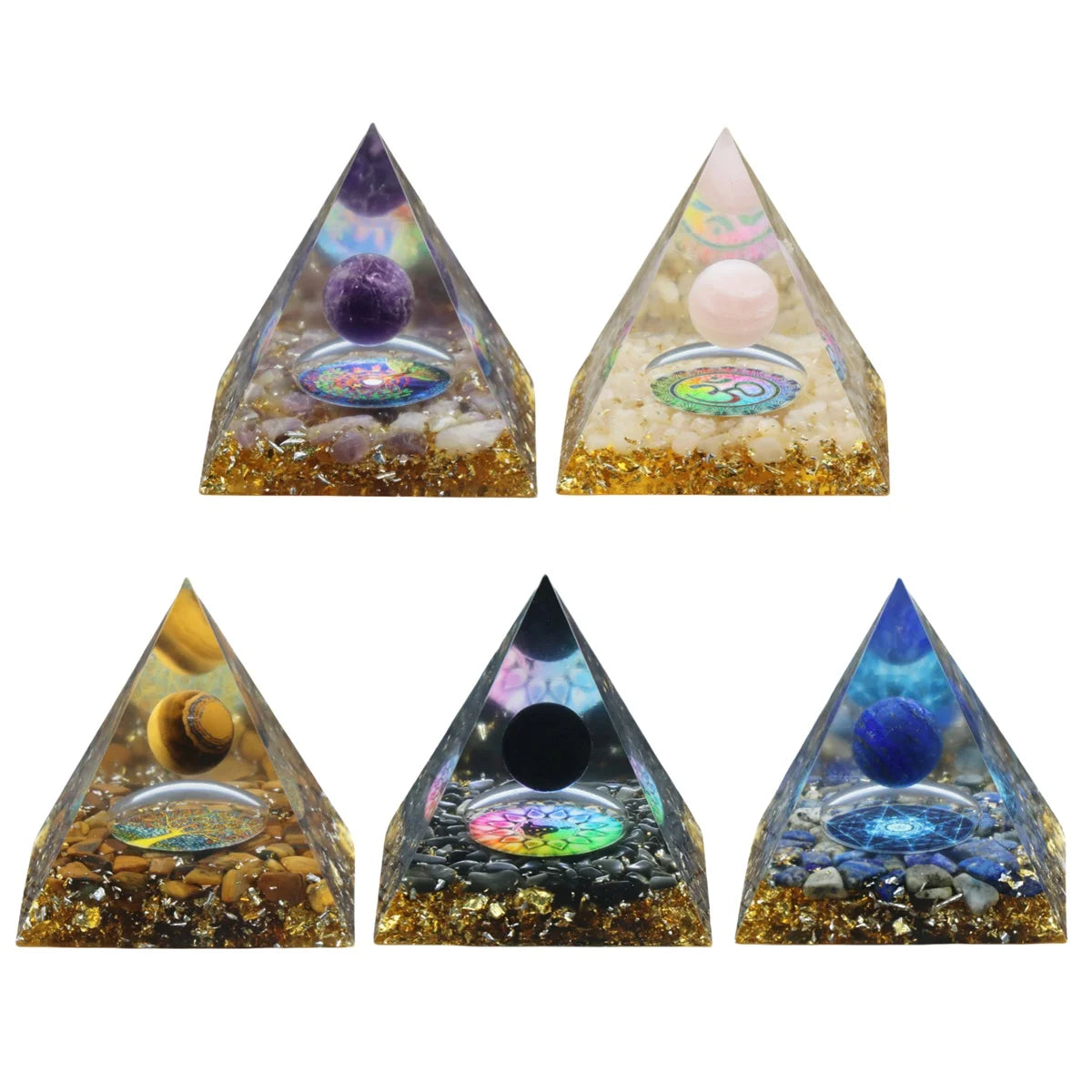50/60MMSolar Gemstone Sphere Pyramid Ornament for Home Office Decor