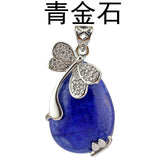 Rhinestone Inlaid Dragonfly Teardrop Natural Stone Pendant, Silver Plated Water Drop Crystal Charm for Women DIY Necklace Making