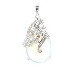 Rhinestone Floral Vine Teardrop Natural Crystal Pendant, Silver‑Tone Alloy Wrapped Water Drop Gemstone Charm for Necklace Jewelry Making