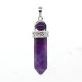 Natural Crystal Hexagonal Point Pendant, Chakra Stone Bead Top Double‑Stone Necklace Charm Reiki Healing Crystal Pendant for Jewelry Making