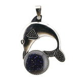 Bohemian Silver Marine Dolphin Gemstone Amulet • Cute Sea Animal Crystal Sphere Holder Charm • Unisex Coastal Beach Lover Jewelry Gift