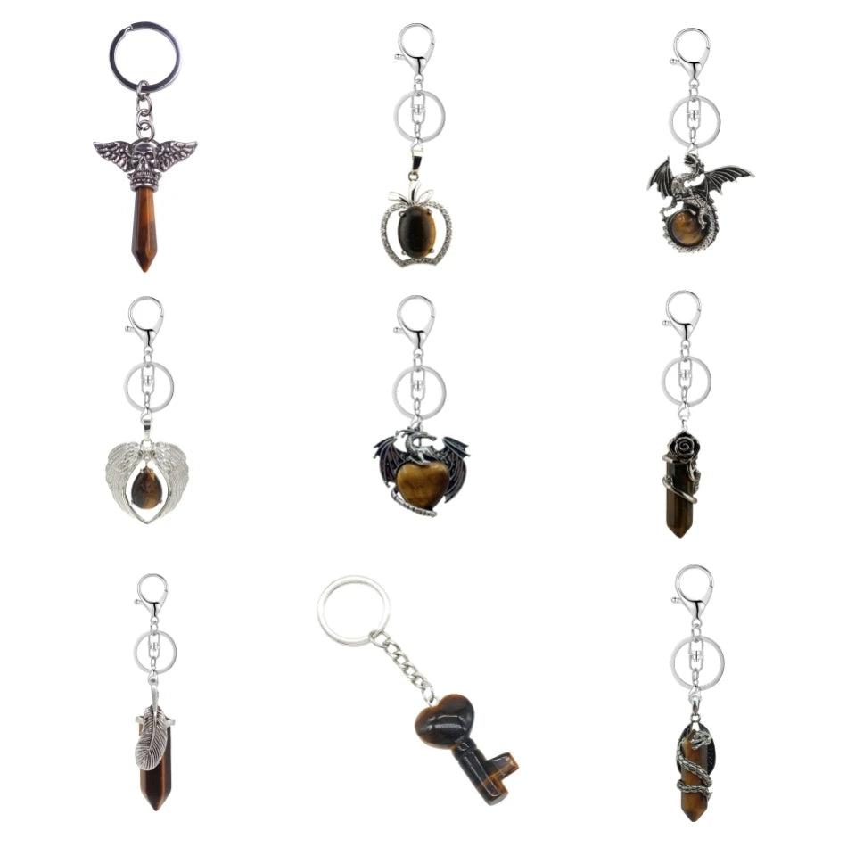 Vintage Tiger Eye Pendant Keychain Natural Gemstone Multiple Styles Anniversary Gift Christmas Gift for Friend