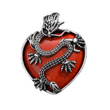 43×32mm Antique Silver Dragon Heart Pendant | Natural Gemstone Gothic Charm for DIY Jewelry