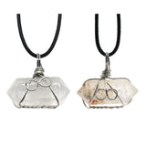 28×11mm Wire-Wrapped Clear Quartz Double Terminated Crystal Pendant Necklace with Black Cord
