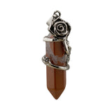 Vintage Rose Wrapped Crystal Quartz Pendant • Hexagonal Bullet Stone Charm • Gothic Floral Healing Crystal Keychain Jewelry