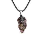 Unisex Natural Crystal Leaf Pendant Necklace Hand-Carved Gemstone Jewelry