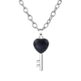 Heart Key Natural Crystal Pendant Necklace Silver Alloy Love Lock Gemstone Chakra Healing Necklace for Women Gift