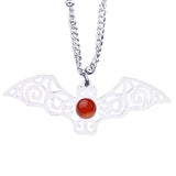 Vintage Stainless Steel Bat Pendant Gemstone Necklace - Gothic Punk Bat Wing Jewelry - Mystical Amulet Gift for Men & Women