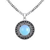 Retro Viking Rune Pendant Necklace - Stainless Steel Goldstone Amulet - Nordic Futhark Circle Jewelry for Men & Women
