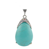Colorful Zircon Inlaid Silver Bezel Teardrop Natural Gemstone Pendant, Water Drop Chakra Healing Crystal Charm for DIY Necklace Jewelry Making
