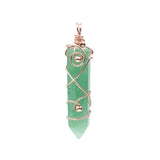 Vintage Wire Wrapped Crystal Wand Pendant • Hexagonal Bullet Stone Charm with Metallic Beads • Boho Wiccan Healing Quartz Jewelry Supply