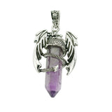 Mythical Flying Dragon Wrapped Quartz Point Pendant, Genuine Healing Stone Chakra Wand Charm, Wiccan Punk Spiritual Protection Jewelry Findings