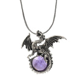 Epic Fantasy Dragon Orb Necklace Set - Punk Rock Biker Winged Dragon Guardian Crystal Pendant with 45cm Snake Chain