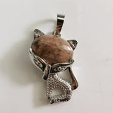 Natural Crystal Fox Pendant Necklace, Retro Turquoise & Multi-Gemstone Charm for Women & Girls