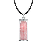 Bohemian Wish Bottle Crystal Necklace, Stainless Steel Frame Clear Glass Vial Pendant Natural Tumbled Stone Chips Inside Adjustable Black Rope Necklace Gift