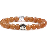 8mm Natural Crystal Stretch Beaded Bracelet with Heart Rhinestone Charm 19cm Elastic Energy Healing Gemstone Bracelet for Women Yoga Jewelry