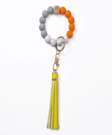 Silicone Bead Bracelet Keychain with Tassel - Hands-Free Wristlet Key Ring Holder - Soft Beaded Bangle Key Chain for Women & Girls