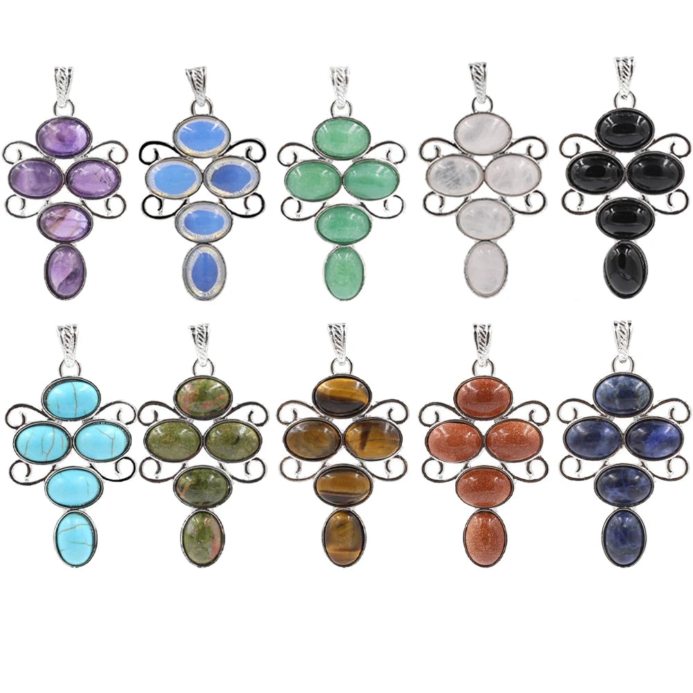 Chakra Multi Stone Scroll Crystal Pendant Necklace Natural Healing Gemstone Swirl Frame Charm Spiritual Gift for Women