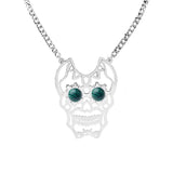 Gemstone Eye Hollowed Skull Pendant Stainless Steel Necklace 50CM Chain  Men & Women