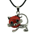 Natural Crystal Cat Pendant Necklace, Silver Alloy Frame Gemstone Charm, Healing Jewelry for Cat Lovers