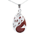 Peacock Filigree Teardrop Natural Crystal Pendant, Silver‑Tone Alloy Wrapped Water Drop Gemstone Pendant for Necklace Jewelry Making
