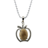 Dainty Pink Crystal Apple Pendant Necklace • Silver Rhinestone Fruit Charm • Natural Healing Stone Romantic Jewelry Gift