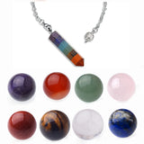 7 Chakra Natural Stone Spheres & Yoga Meditation Pendant Necklace Set # JH0094 Healing Crystal Ball Collection with Gift Box