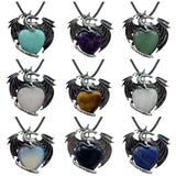 Vintage Silver Alloy Dragon Heart Crystal Necklace | Natural Stone Wax Cord Pterosaur Pendant for Men & Women, Cosplay, Daily Wear