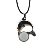 Bohemian Silver Marine Dolphin Cord Necklace • Cute Sea Animal Crystal Sphere Holder Pendant • Unisex Surf Coastal Beach Wear Jewelry Gift