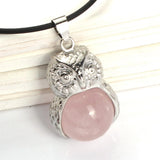 Owl Shape Natural Crystal Pendant Necklace Multi‑Color Healing Gemstone Charm Necklace Spiritual Energy Jewelry for Men Women Gift