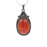 Vintage Antique Silver Oval Natural Gemstone Pendant 30×54mm, Ornate Carved Metal Frame Cabochon Crystal Stone Pendant, Reiki Chakra Healing Charm for DIY Necklace Jewelry Making Bohemian Spiritual Gift