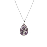 Tree of Life Teardrop Crystal Pendant Natural Gemstone Necklace Multi‑Variety Chakra Healing Stone Silver Plated Jewelry Gift for Women