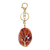 Tree of Life Wire Wrapped Crystal Keychain Seven Chakra Healing Stone Agate Pendant Purse Charm Boho Gift