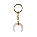 Natural Stone Crescent Moon Keychain, Gold Plated Double Horn Gemstone Key Ring Charm, Boho Witchy Spiritual Bag Pendant for Women