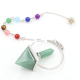 Natural Crystal Pyramid Pendulum, 7 Chakra Beaded Chain Dowsing Pendulum, Reiki Healing Divination Spiritual Crystal Pendant for Meditation