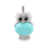 Owl Shape Natural Gemstone Pendant, Silver‑Plated Animal Crystal Charm, Wisdom Owl Healing Stone Necklace Pendant for DIY Jewelry Making