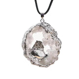 Drusy Agate Crystal Pendant Necklace Jewelry Raw Crystal Cluster Silver Wrapped 45cm Black Cord