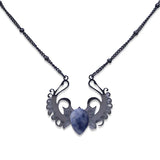 Punk Hip Hop Devil Wing Necklace - Blackened Stainless Steel Water-drop Gemstone Pendant - Grunge Goth Necklaces for Men & Women