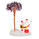 Maneki-neko Lucky Cat Crystal Tree | Feng Shui Fortune Ornament for Home Office Good Luck & Prosperity