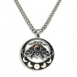 Vintage Moth Moon Phase Necklace - Gothic Stainless Steel Gemstone Amulet - Witchy Celestial Insect Jewelry for Women & Men