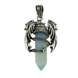 Mythical Flying Dragon Wrapped Quartz Point Pendant, Genuine Healing Stone Chakra Wand Charm, Wiccan Punk Spiritual Protection Jewelry Findings