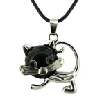 Natural Crystal Cat Pendant Necklace, Silver Alloy Frame Gemstone Charm, Healing Jewelry for Cat Lovers