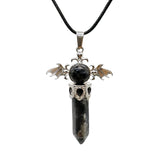 58×36mm Angel Wings Crystal Point Pendant | Natural Gemstone Hexagonal Prism Necklace for Men & Women