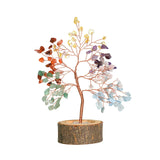 Handmade Natural Crystal Tree | Solid Wood Base Healing Gemstone Tree with Amethyst Rose Quartz Tiger Eye | DIY Home Decor Crafts Spiritual Gift Souvenirs