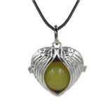 Angel Wing Heart Crystal Ball Pendant Necklace Silver Plated Natural Round Stone Chakra Healing Black Wax Cord Necklace for Women