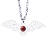 Vintage Stainless Steel Bat Pendant Gemstone Necklace - Gothic Punk Bat Wing Jewelry - Mystical Amulet Gift for Men & Women