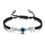 Adjustable Evil Eye Braided Rope Bracelet with Silver Elephant Charm Turkish Lucky Protection Red Black Blue String Bracelets for Women Men Amulet Jewelry