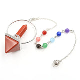 Natural Crystal Pyramid Pendulum, 7 Chakra Beaded Chain Dowsing Pendulum, Reiki Healing Divination Spiritual Crystal Pendant for Meditation