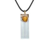 White Selenite Crystal Gypsum Pendant Necklace For Women Men #SN1775G
